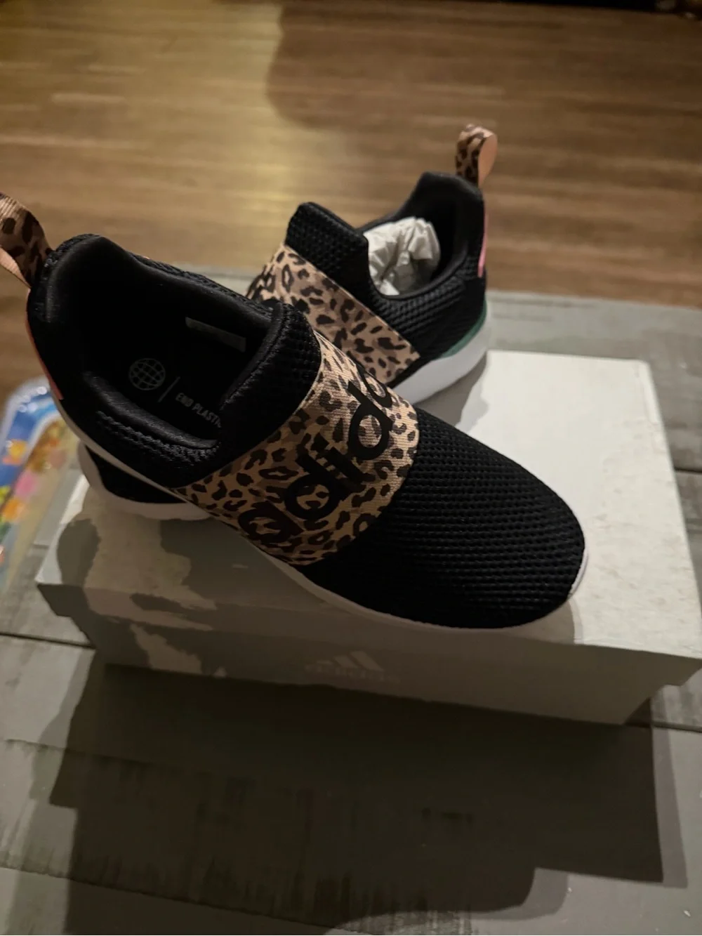 adidas Kids Black Sneakers with Leopard Strap
